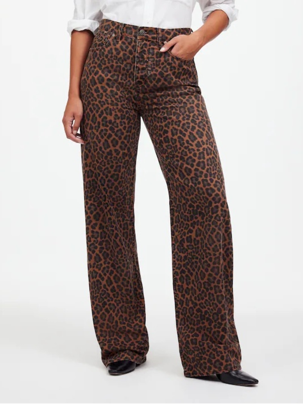 Madewell Low-Slung Baggy Jeans Leopard Print Size 29 Wide Leg